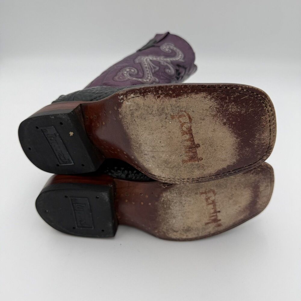 Ferrini Rancher Caiman Print Boots Handcrafted Black purple crocodile Women sz 7 - Picture 5 of 8